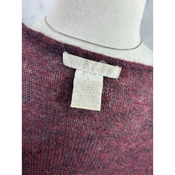 Calme Johnny Was y2k Burgundy Open Knit Cardigan Sweater Top S Wool Cottagecore - Picture 8 of 16